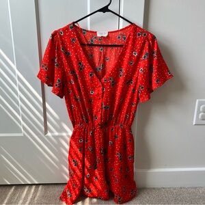 Red Floral V-Neck Romper